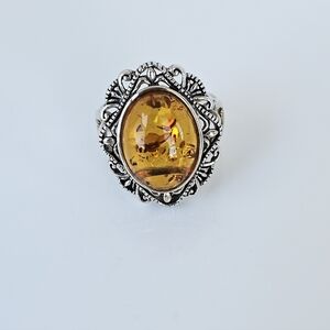 All Natural Baltic Amber & Sterling Silver Ring. Size 7!